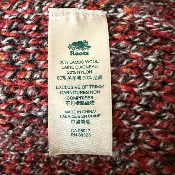 Roots Canada Long Cardigan Women Sz S Burgundy Chunky Knit Open Front Wool Blend - Picture 9 of 12